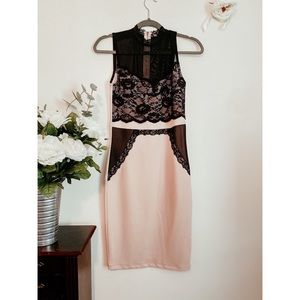 High neck black and nude cocktail dress